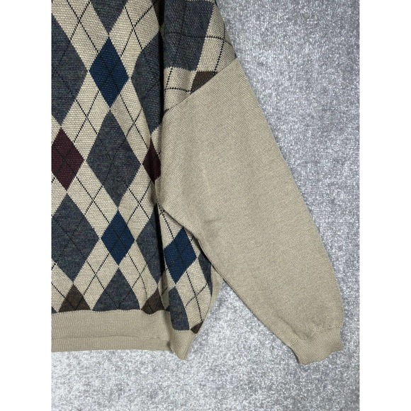 Consensus Merino Wool Blend Italy Argyle Knit Sweater Mens Size XL Tan Pullover - Picture 7 of 15